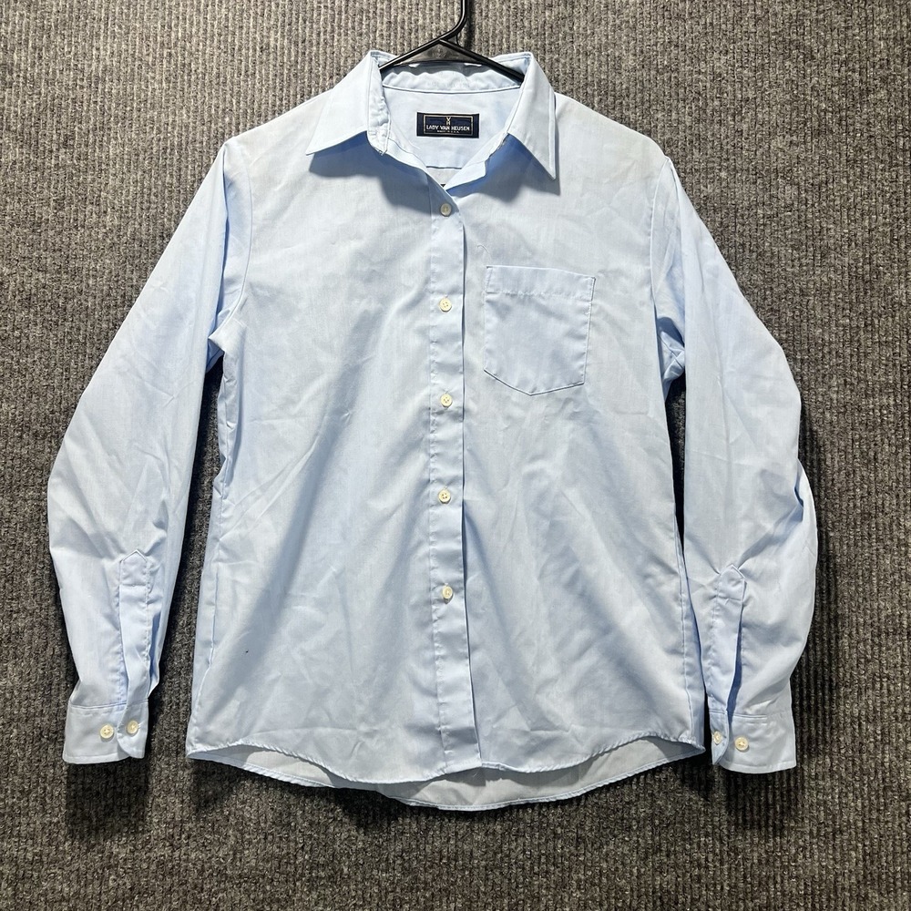 Lady Van Heusen Womens Button Up Blue Dress Shirt PC-406 Size S